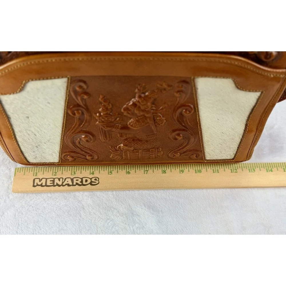 VTG‎ 70s Mont-Abur Mexican Tooled Leather Handbag Mayan Deity Aztec Sun Calendar